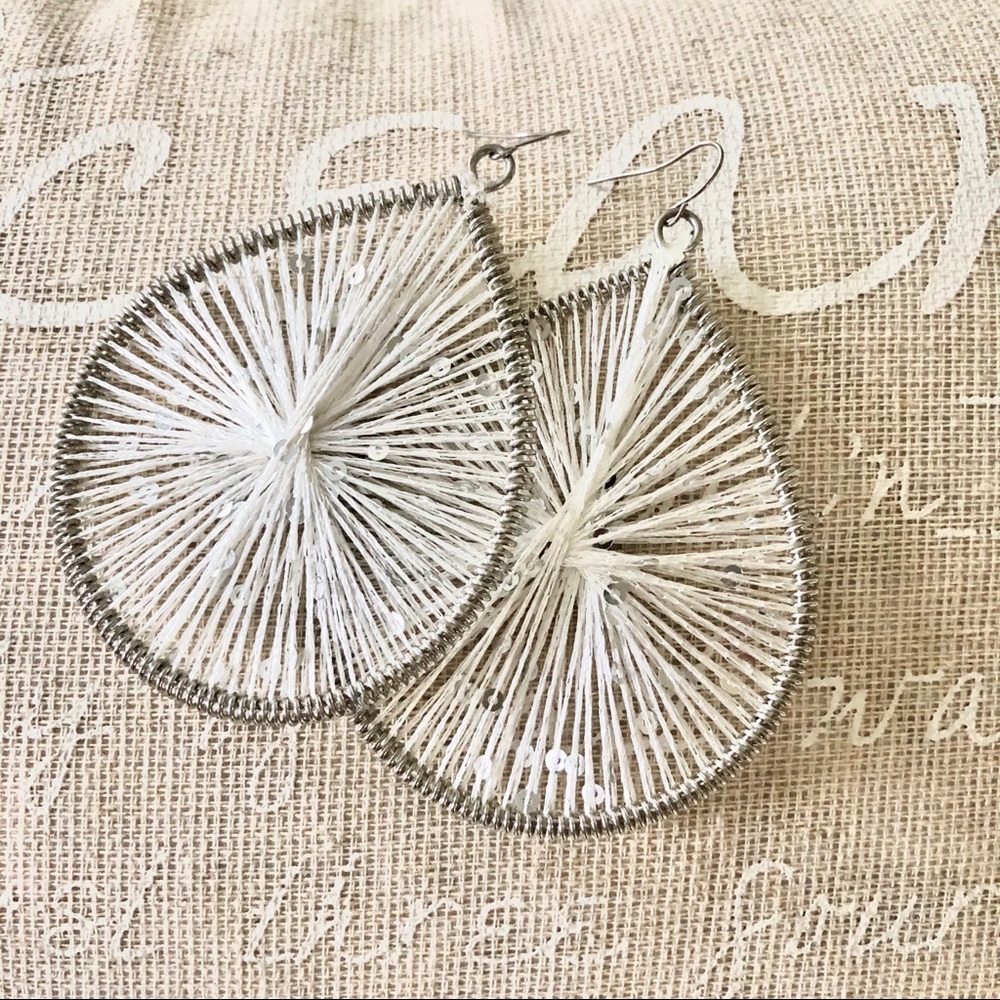 Oversized Dangle Earrings Weaved Sparkly Sequins
